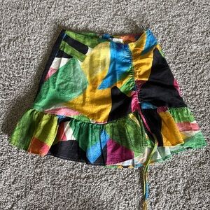 H&M Multicolor Abstract Ruffle Mini Skirt — Green, Yellow, Blue, Black, Pink